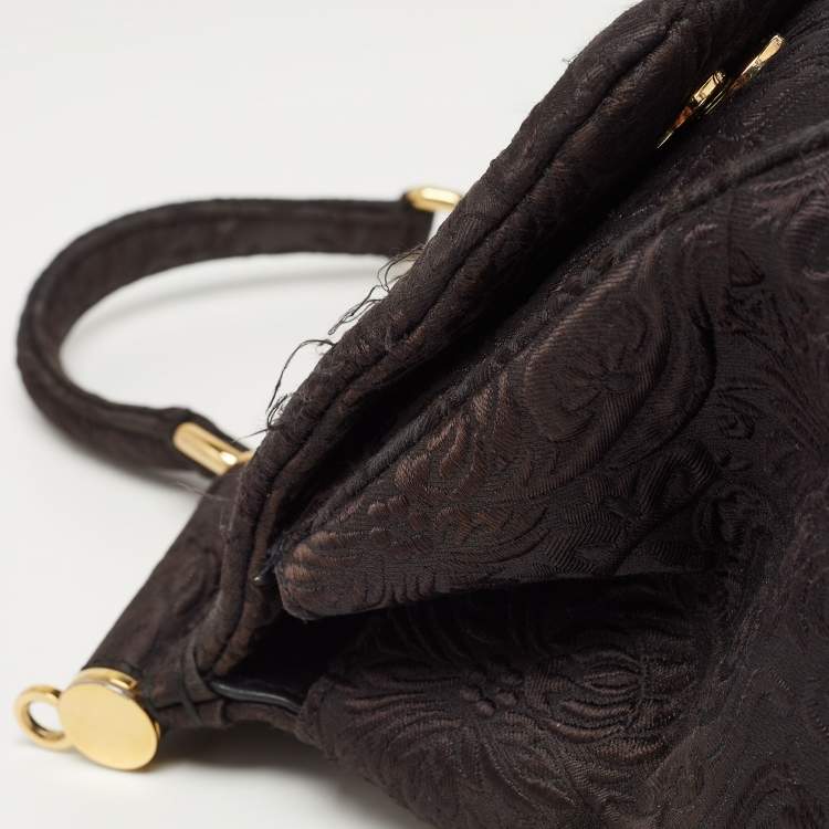 Pre Owned Dolce & Gabbana Black Brocade Fabric Large Miss Sicily Top Handle Bag