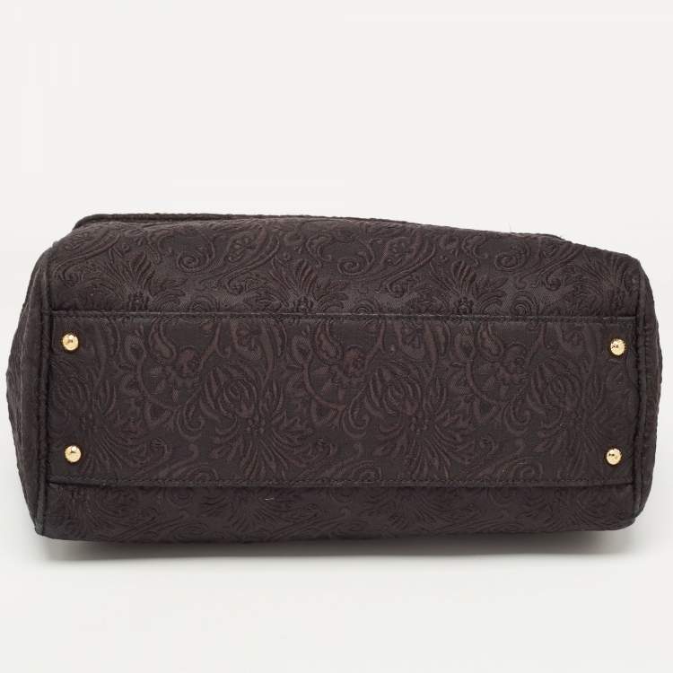 Pre Owned Dolce & Gabbana Black Brocade Fabric Large Miss Sicily Top Handle Bag