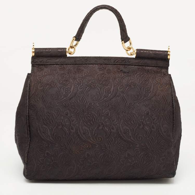 Pre Owned Dolce & Gabbana Black Brocade Fabric Large Miss Sicily Top Handle Bag