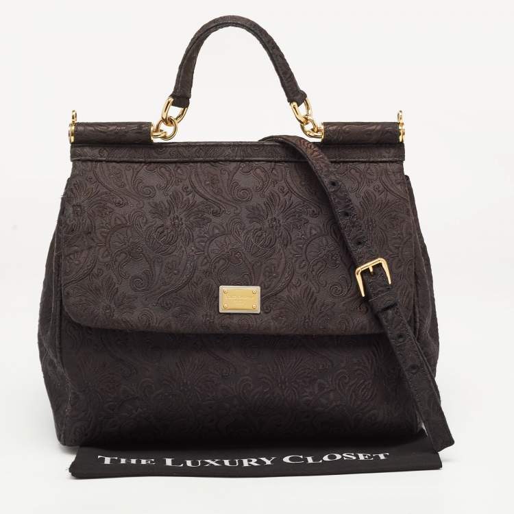 Pre Owned Dolce & Gabbana Black Brocade Fabric Large Miss Sicily Top Handle Bag