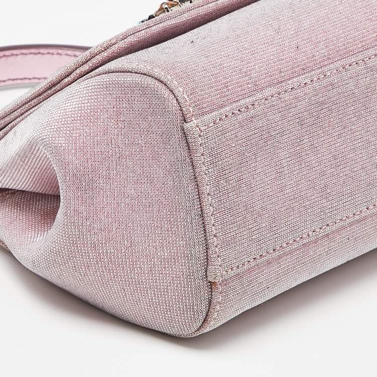 Pre Owned Dolce & Gabbana Pink Lurex Fabric and Leather Mini Miss Sicily Top Handle Bag