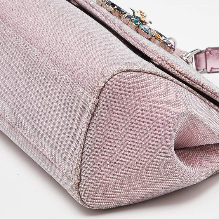 Pre Owned Dolce & Gabbana Pink Lurex Fabric and Leather Mini Miss Sicily Top Handle Bag