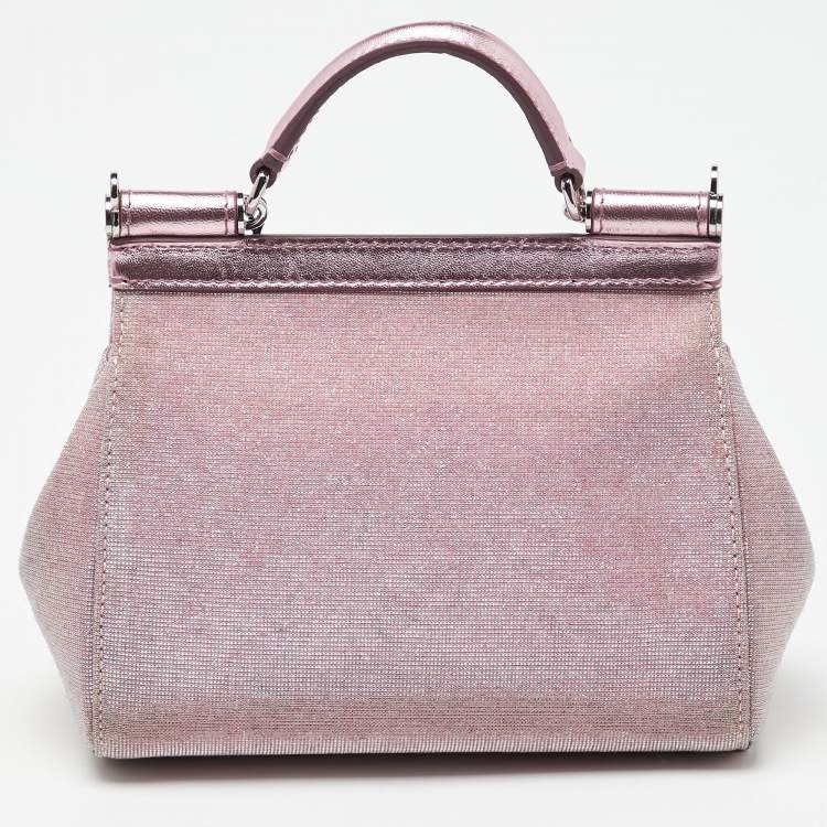 Pre Owned Dolce & Gabbana Pink Lurex Fabric and Leather Mini Miss Sicily Top Handle Bag
