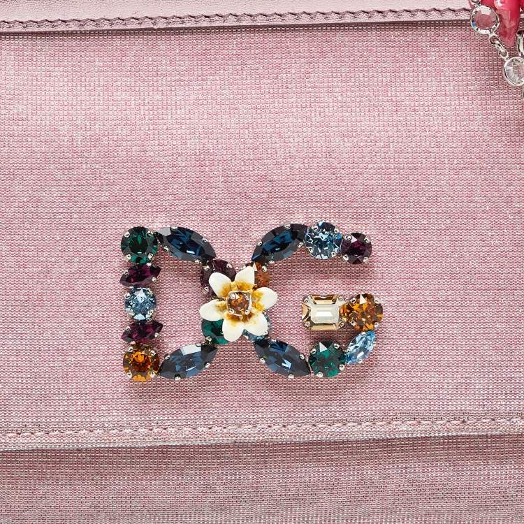 Pre Owned Dolce & Gabbana Pink Lurex Fabric and Leather Mini Miss Sicily Top Handle Bag