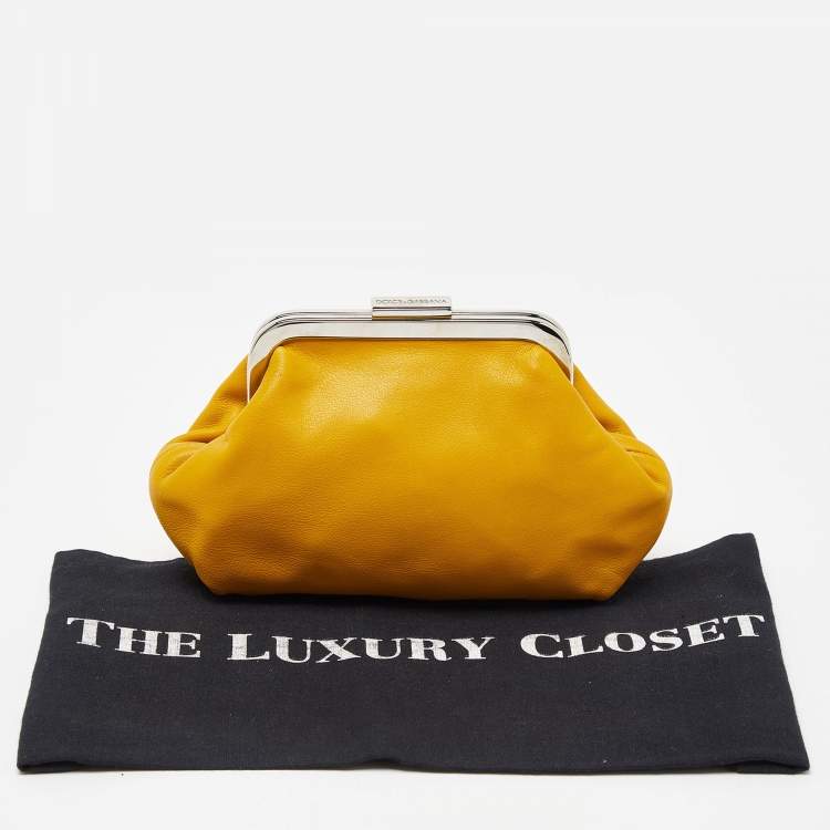 Pre Owned Dolce & Gabbana Yellow Leather Frame Pouch