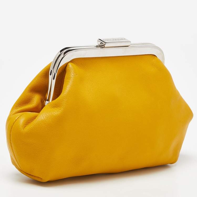 Pre Owned Dolce & Gabbana Yellow Leather Frame Pouch