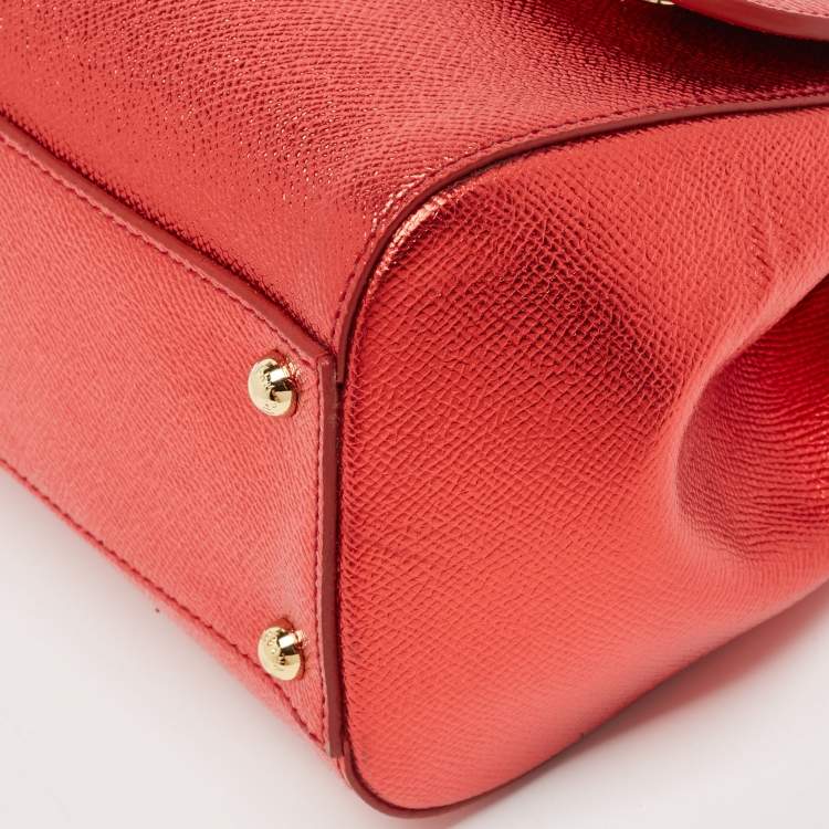 Pre Owned Dolce & Gabbana Red Leather Medium Miss Sicily Top Handle Bag