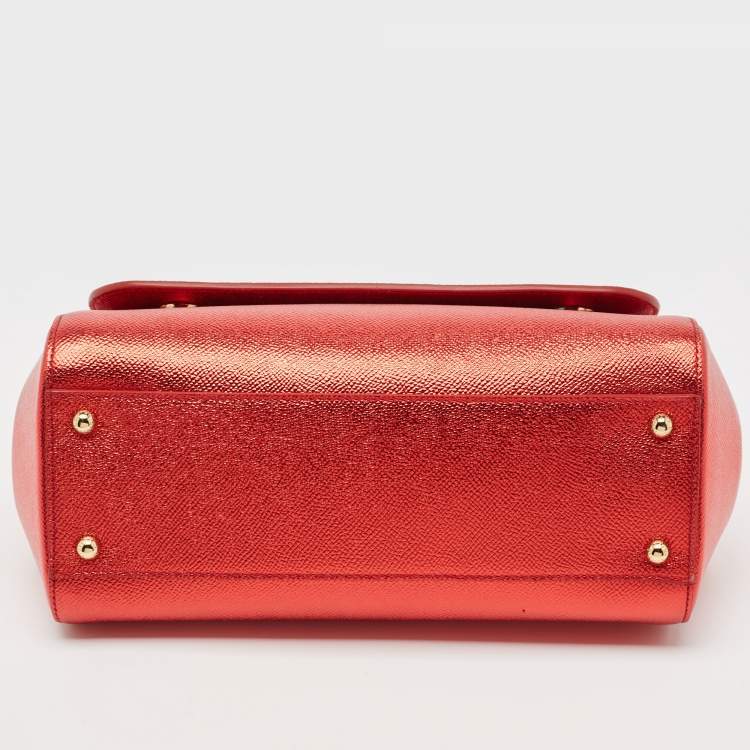 Pre Owned Dolce & Gabbana Red Leather Medium Miss Sicily Top Handle Bag