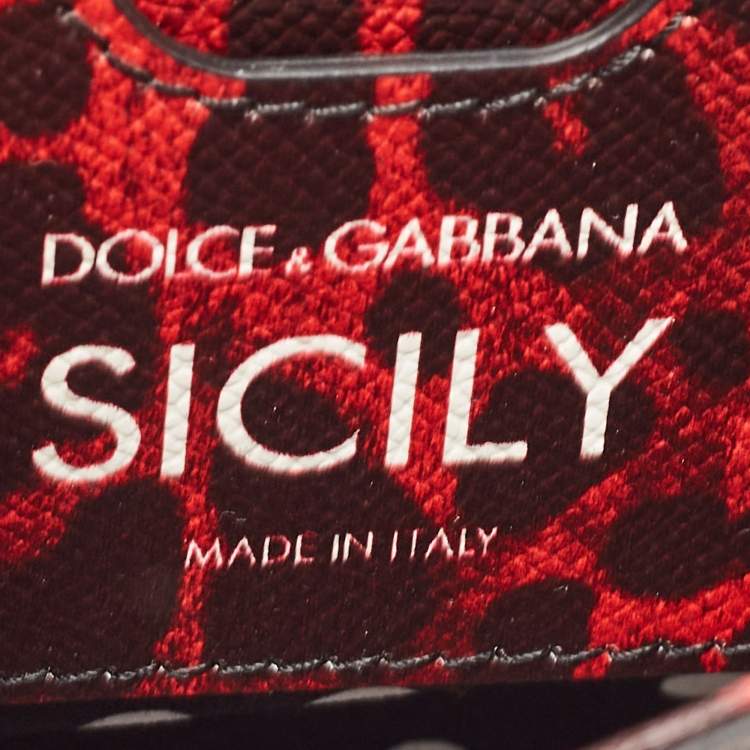 Pre Owned Dolce & Gabbana Red/Black Leopard Print Leather Mini Crystal and Spike DG Logo Miss Sicily Bag