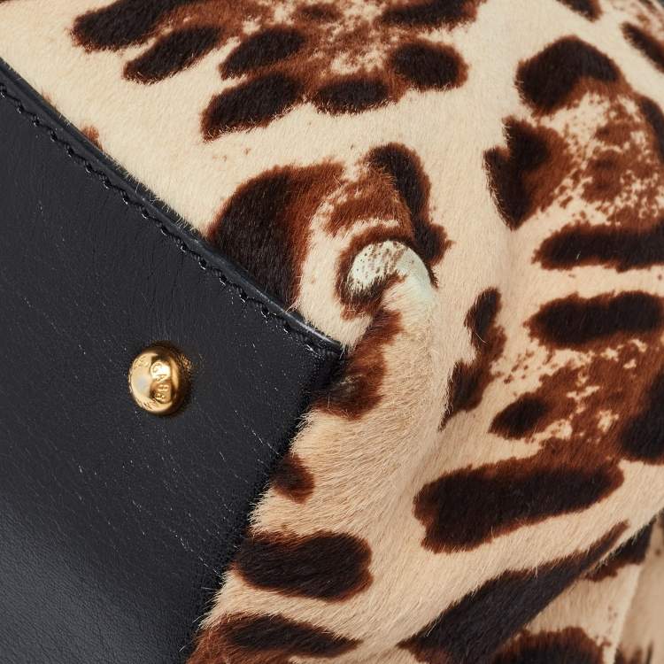 Pre Owned Dolce & Gabbana Brown Leopard Print Calfhair and Leather Frame Satchel