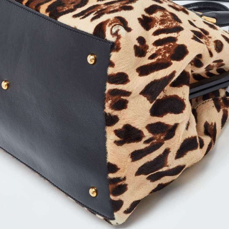 Pre Owned Dolce & Gabbana Brown Leopard Print Calfhair and Leather Frame Satchel