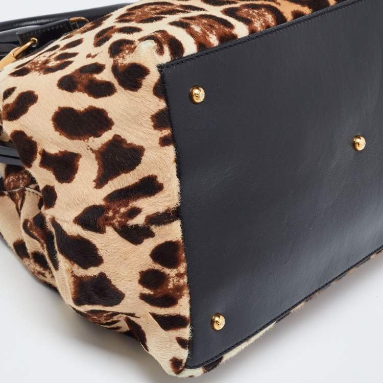 Pre Owned Dolce & Gabbana Brown Leopard Print Calfhair and Leather Frame Satchel