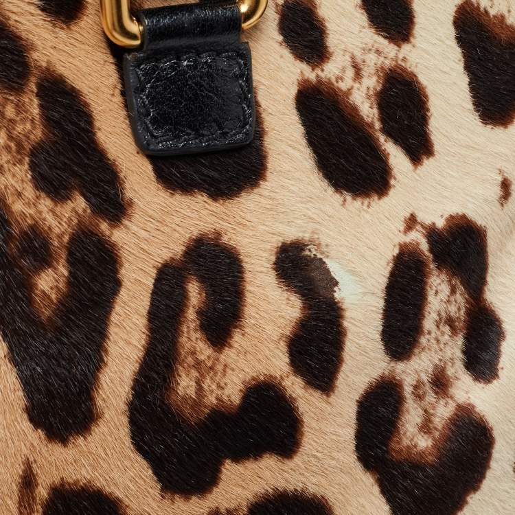 Pre Owned Dolce & Gabbana Brown Leopard Print Calfhair and Leather Frame Satchel