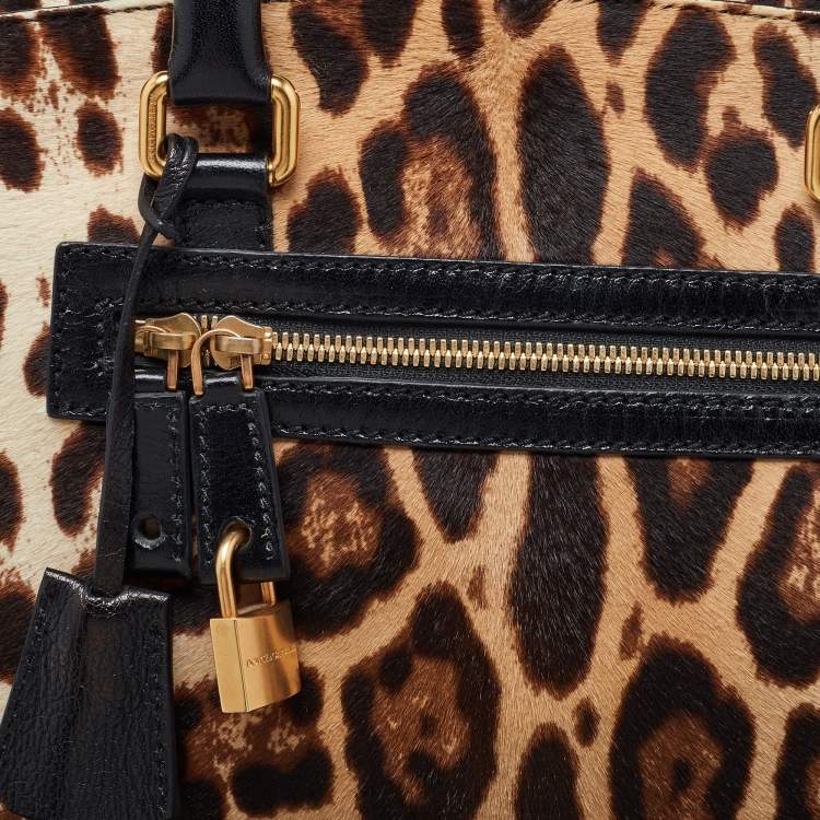 Pre Owned Dolce & Gabbana Brown Leopard Print Calfhair and Leather Frame Satchel
