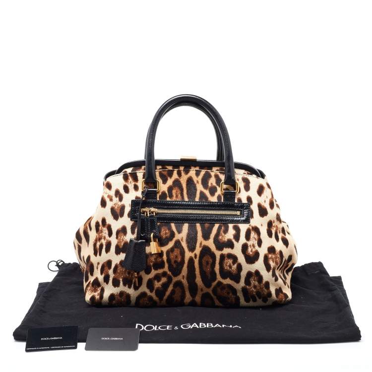Pre Owned Dolce & Gabbana Brown Leopard Print Calfhair and Leather Frame Satchel