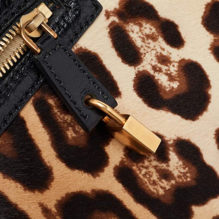 Pre Owned Dolce & Gabbana Brown Leopard Print Calfhair and Leather Frame Satchel