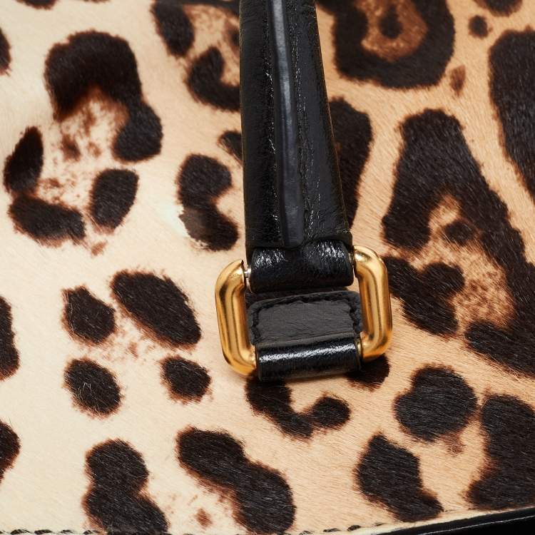 Pre Owned Dolce & Gabbana Brown Leopard Print Calfhair and Leather Frame Satchel