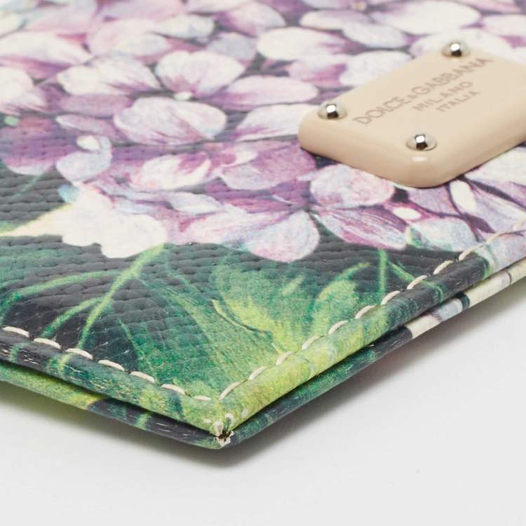 Pre Owned Dolce & Gabbana Multicolor Floral Print Leather Card Holder