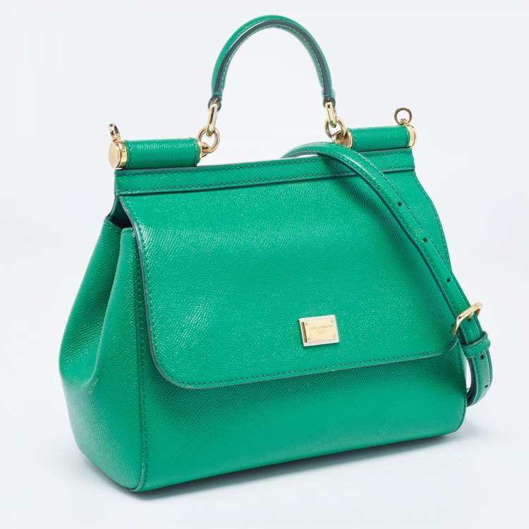 Pre Owned Dolce & Gabbana Green Leather Medium Miss Sicily Top Handle Bag
