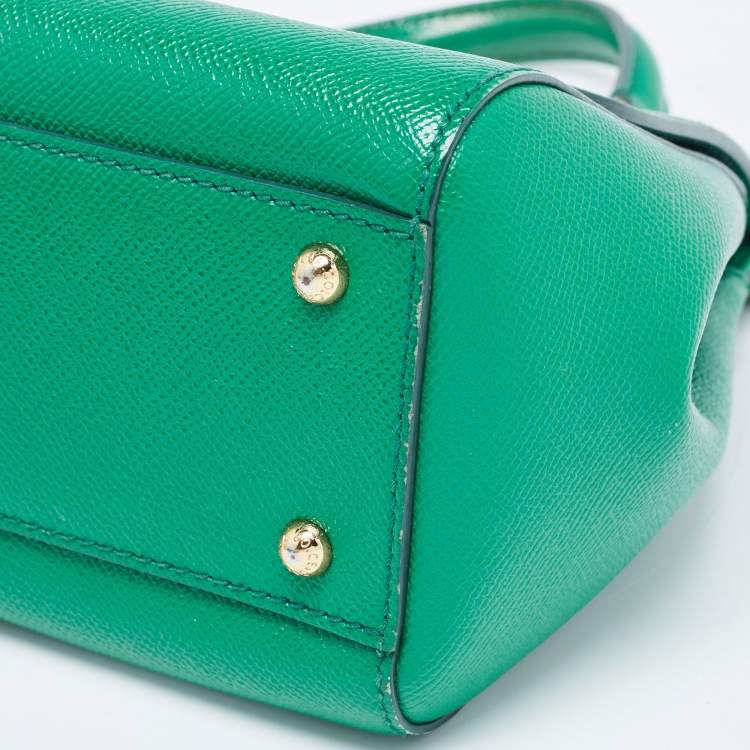 Pre Owned Dolce & Gabbana Green Leather Medium Miss Sicily Top Handle Bag