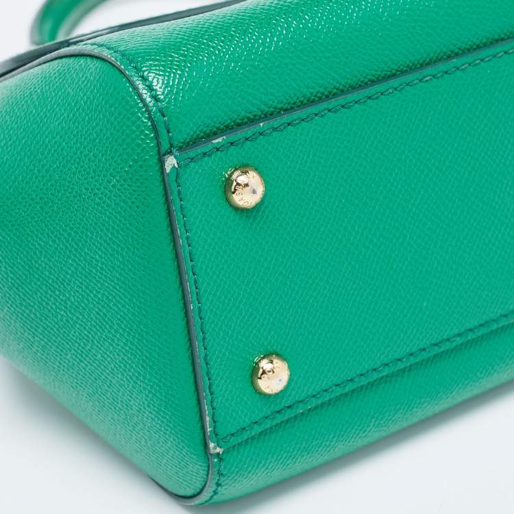 Pre Owned Dolce & Gabbana Green Leather Medium Miss Sicily Top Handle Bag