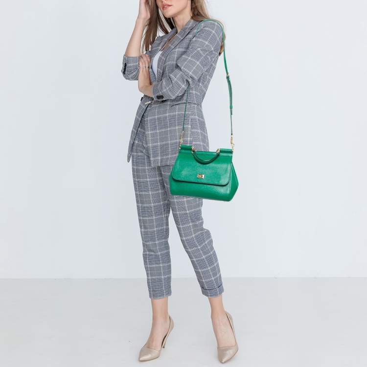 Pre Owned Dolce & Gabbana Green Leather Medium Miss Sicily Top Handle Bag