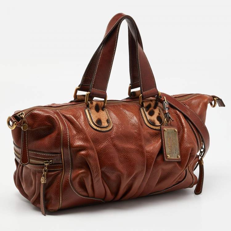 Pre Owned Dolce & Gabbana Brown Leather and Calfhair Satchel
