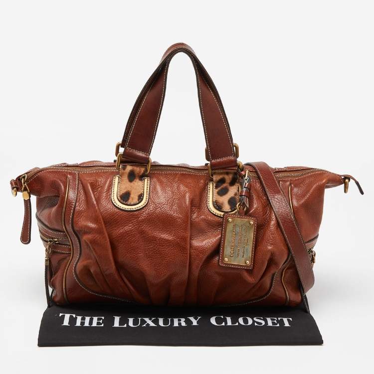 Pre Owned Dolce & Gabbana Brown Leather and Calfhair Satchel