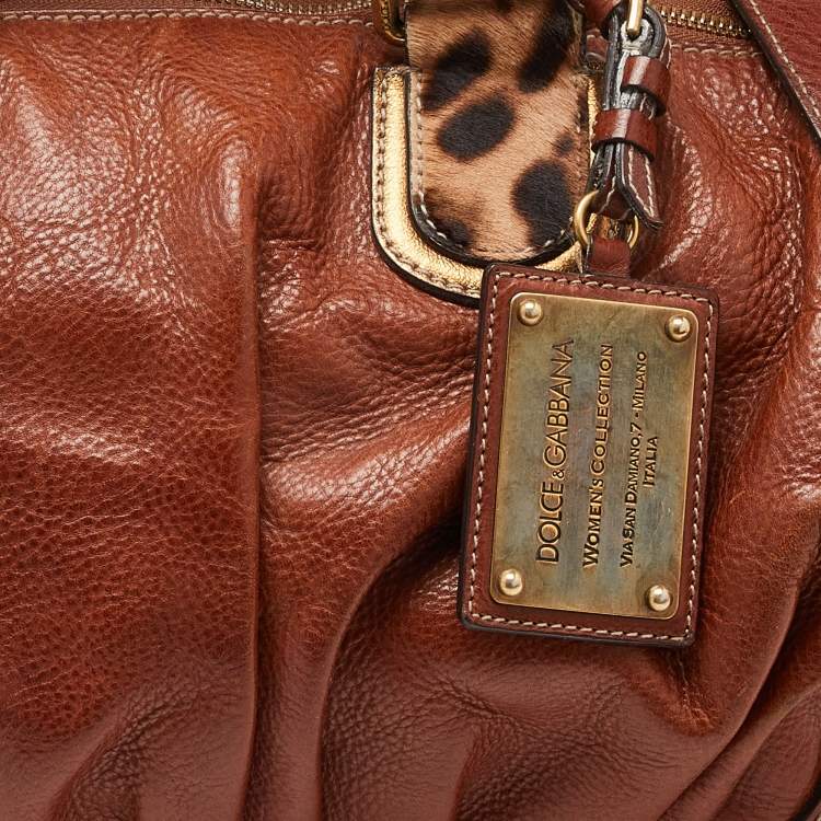 Pre Owned Dolce & Gabbana Brown Leather and Calfhair Satchel