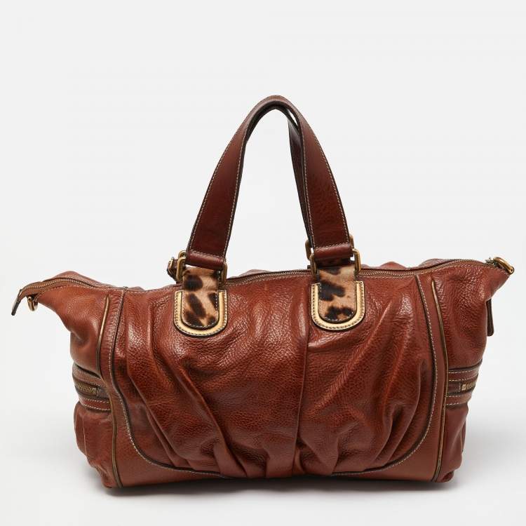 Pre Owned Dolce & Gabbana Brown Leather and Calfhair Satchel