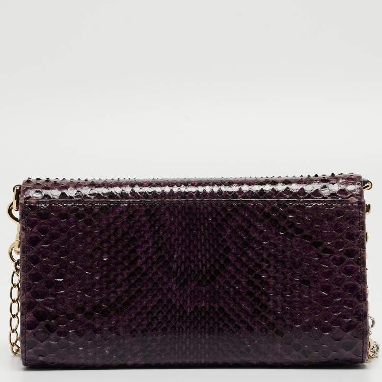 Pre Owned Dolce & Gabbana Purple Python Chain Clutch