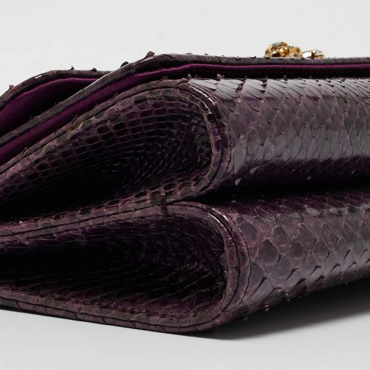 Pre Owned Dolce & Gabbana Purple Python Chain Clutch