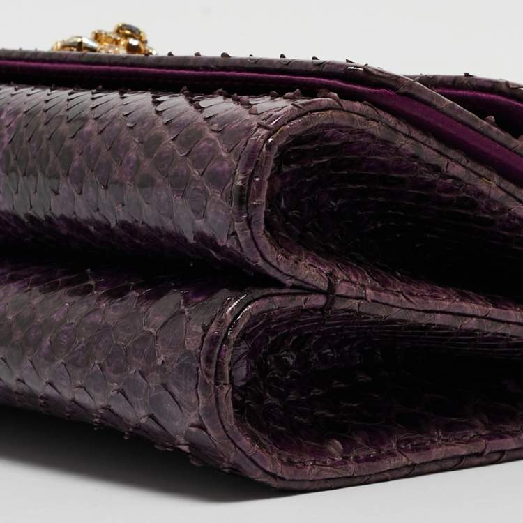 Pre Owned Dolce & Gabbana Purple Python Chain Clutch