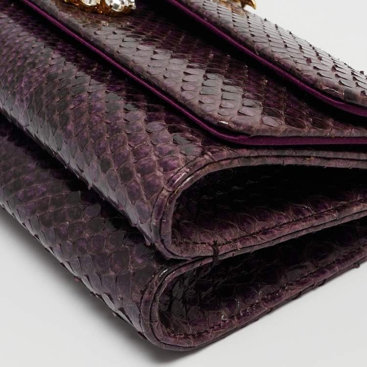 Pre Owned Dolce & Gabbana Purple Python Chain Clutch