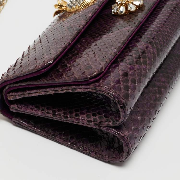 Pre Owned Dolce & Gabbana Purple Python Chain Clutch
