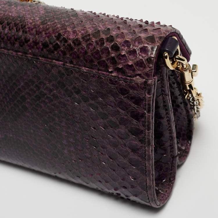 Pre Owned Dolce & Gabbana Purple Python Chain Clutch