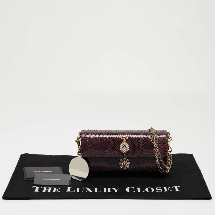 Pre Owned Dolce & Gabbana Purple Python Chain Clutch