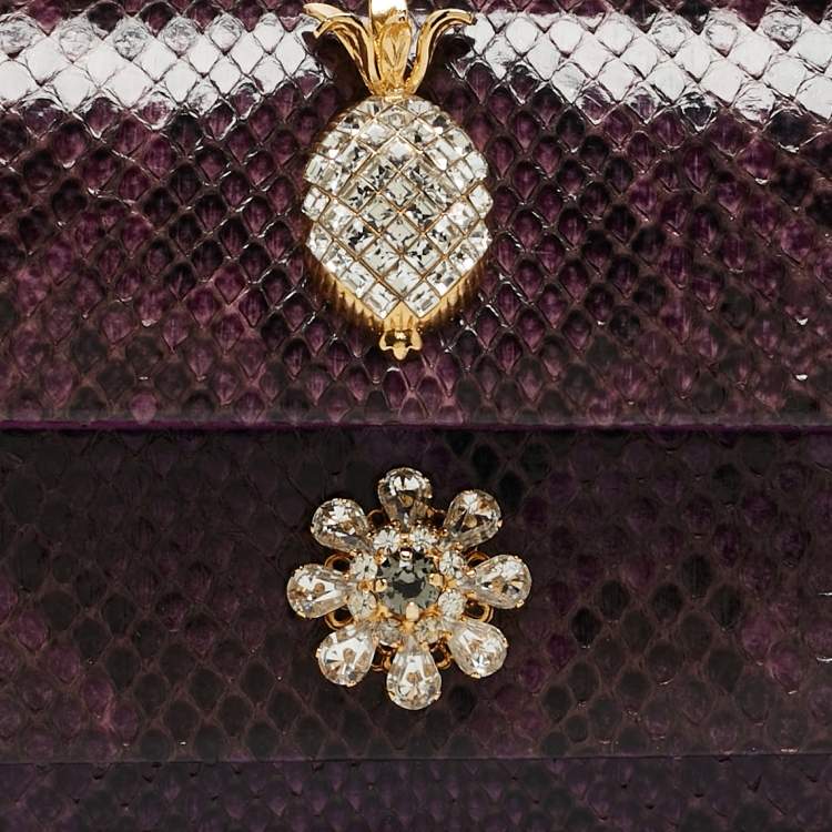 Pre Owned Dolce & Gabbana Purple Python Chain Clutch