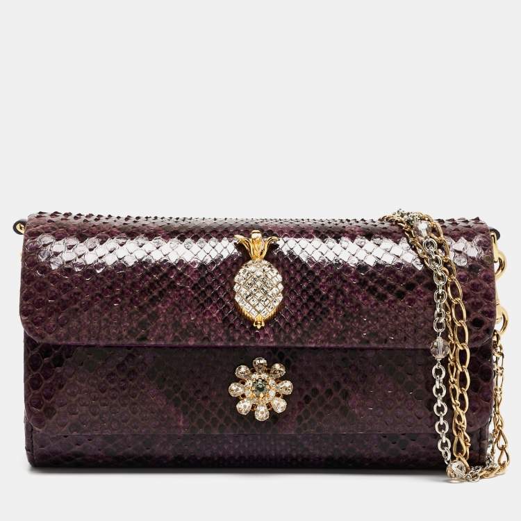 Pre Owned Dolce & Gabbana Purple Python Chain Clutch