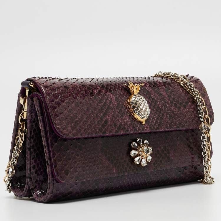 Pre Owned Dolce & Gabbana Purple Python Chain Clutch