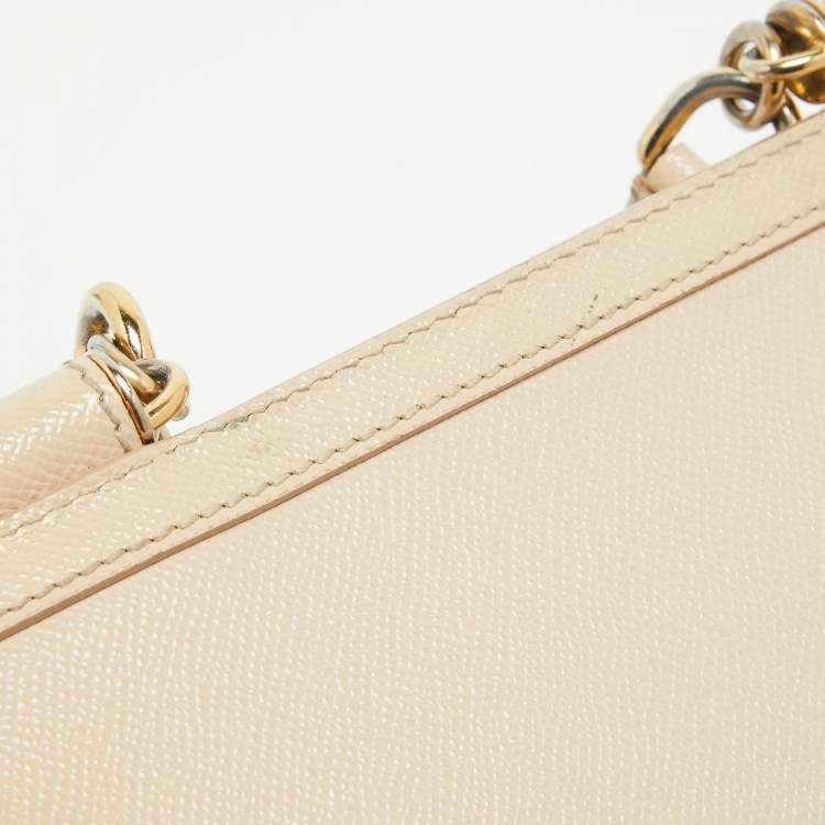 Pre Owned Dolce & Gabbana Beige Leather Medium Miss Sicily Top Handle Bag