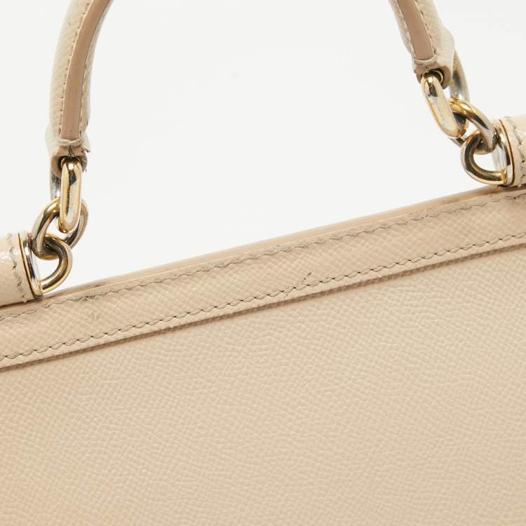 Pre Owned Dolce & Gabbana Beige Leather Medium Miss Sicily Top Handle Bag