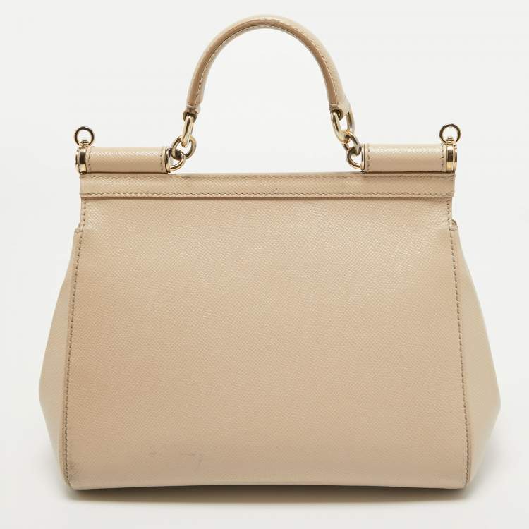 Pre Owned Dolce & Gabbana Beige Leather Medium Miss Sicily Top Handle Bag