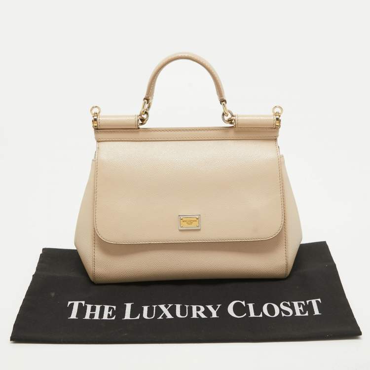 Pre Owned Dolce & Gabbana Beige Leather Medium Miss Sicily Top Handle Bag