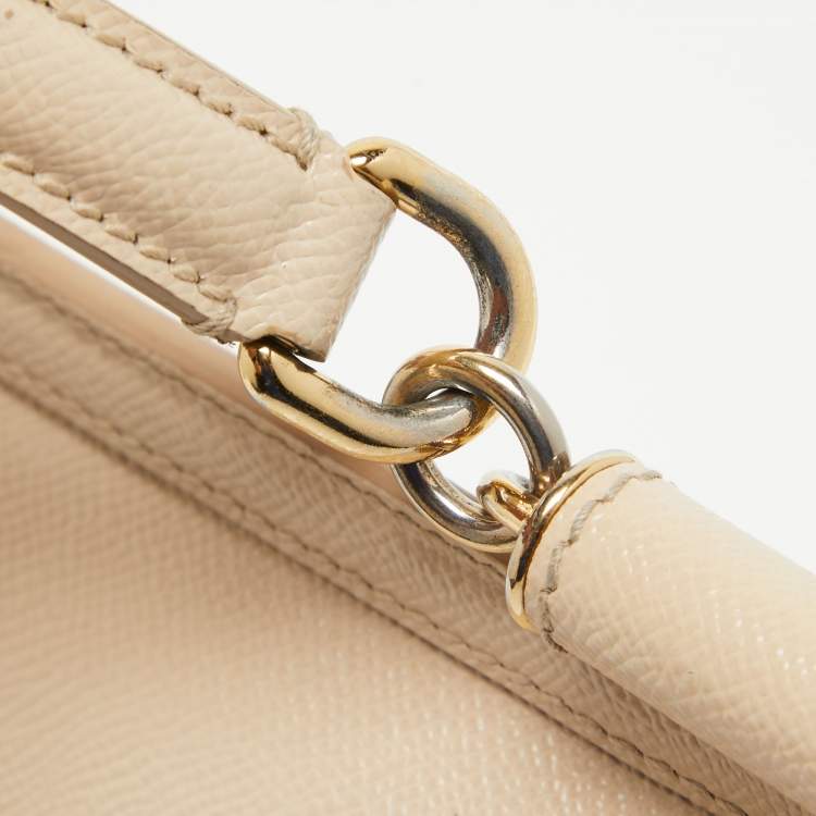 Pre Owned Dolce & Gabbana Beige Leather Medium Miss Sicily Top Handle Bag