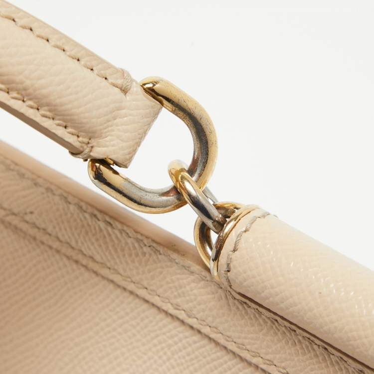 Pre Owned Dolce & Gabbana Beige Leather Medium Miss Sicily Top Handle Bag