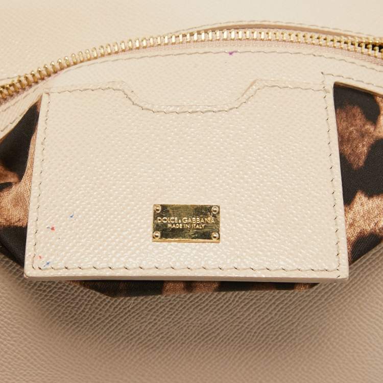 Pre Owned Dolce & Gabbana Beige Leather Medium Miss Sicily Top Handle Bag