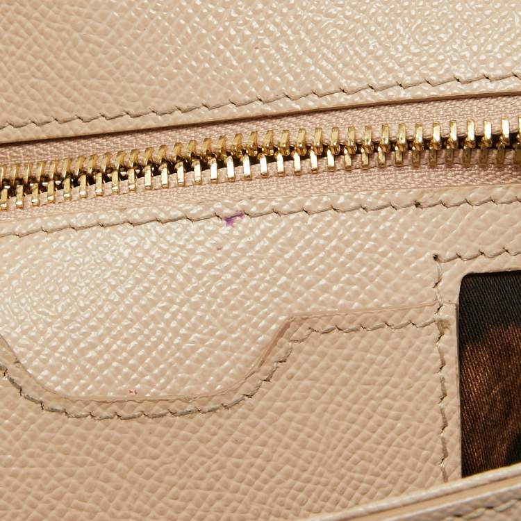 Pre Owned Dolce & Gabbana Beige Leather Medium Miss Sicily Top Handle Bag