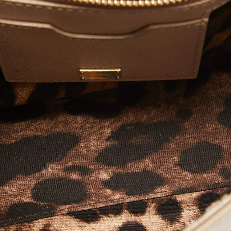 Pre Owned Dolce & Gabbana Beige Leather Medium Miss Sicily Top Handle Bag