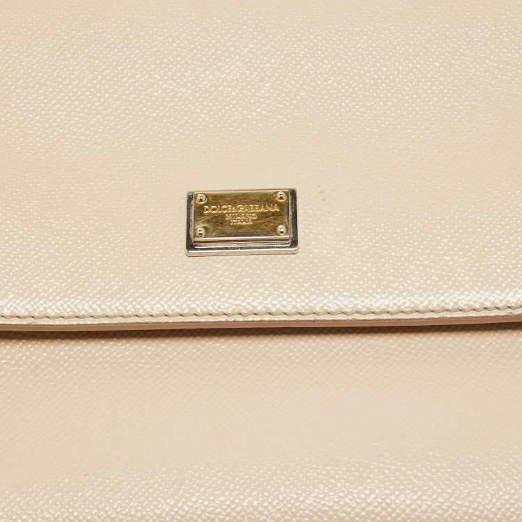 Pre Owned Dolce & Gabbana Beige Leather Medium Miss Sicily Top Handle Bag